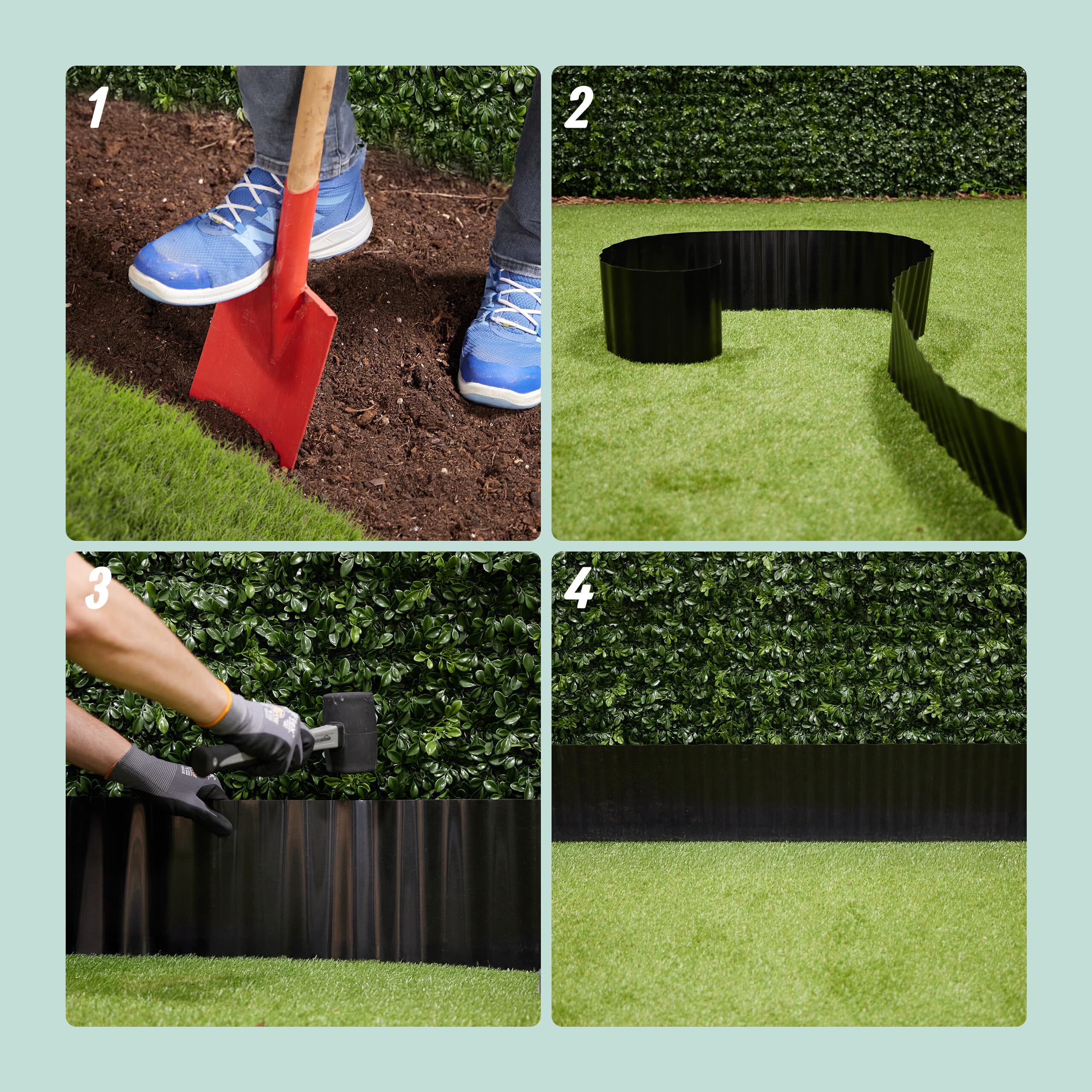Relaxdays Bordura Jardín de Plástico, 20 cm x 9 m, Borde Césped Flexible, Delimitador Caminos y Parterres, Negro