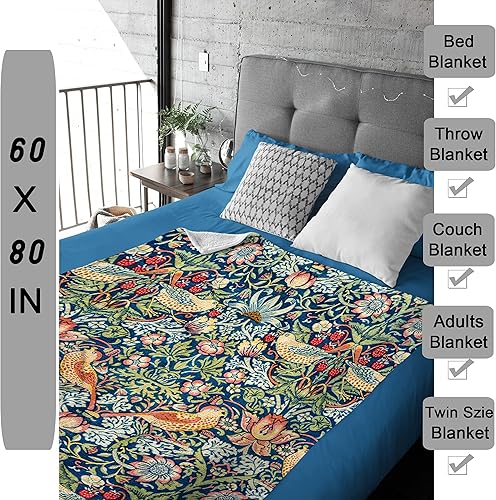 Miniatura 6 de William Morris - Manta de franela de vellón de ladrón de fresa, súper suave, acogedora y ligera para sofá, silla, cama, sofá, oficina, tamaño para