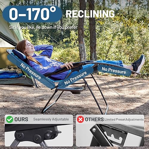 Miniatura 6 de TIMBER RIDGE Mesa auxiliar reclinable XXL de gravedad cero de 33 pulgadas de ancho, silla de descanso acolchada para acampar al aire libre, patio,