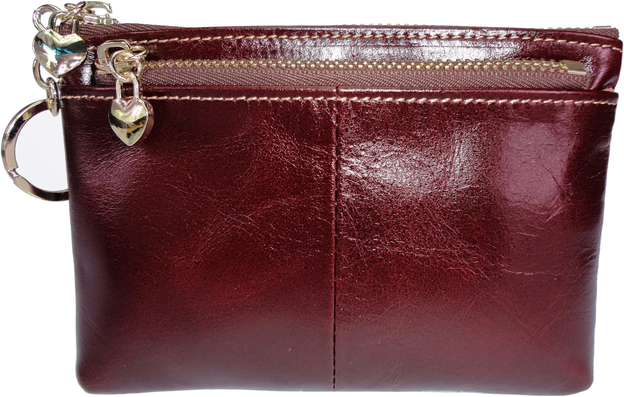 Women's Mini Genuine Leather Key Chain Coin Wallet Ladies Small Zipper Purse