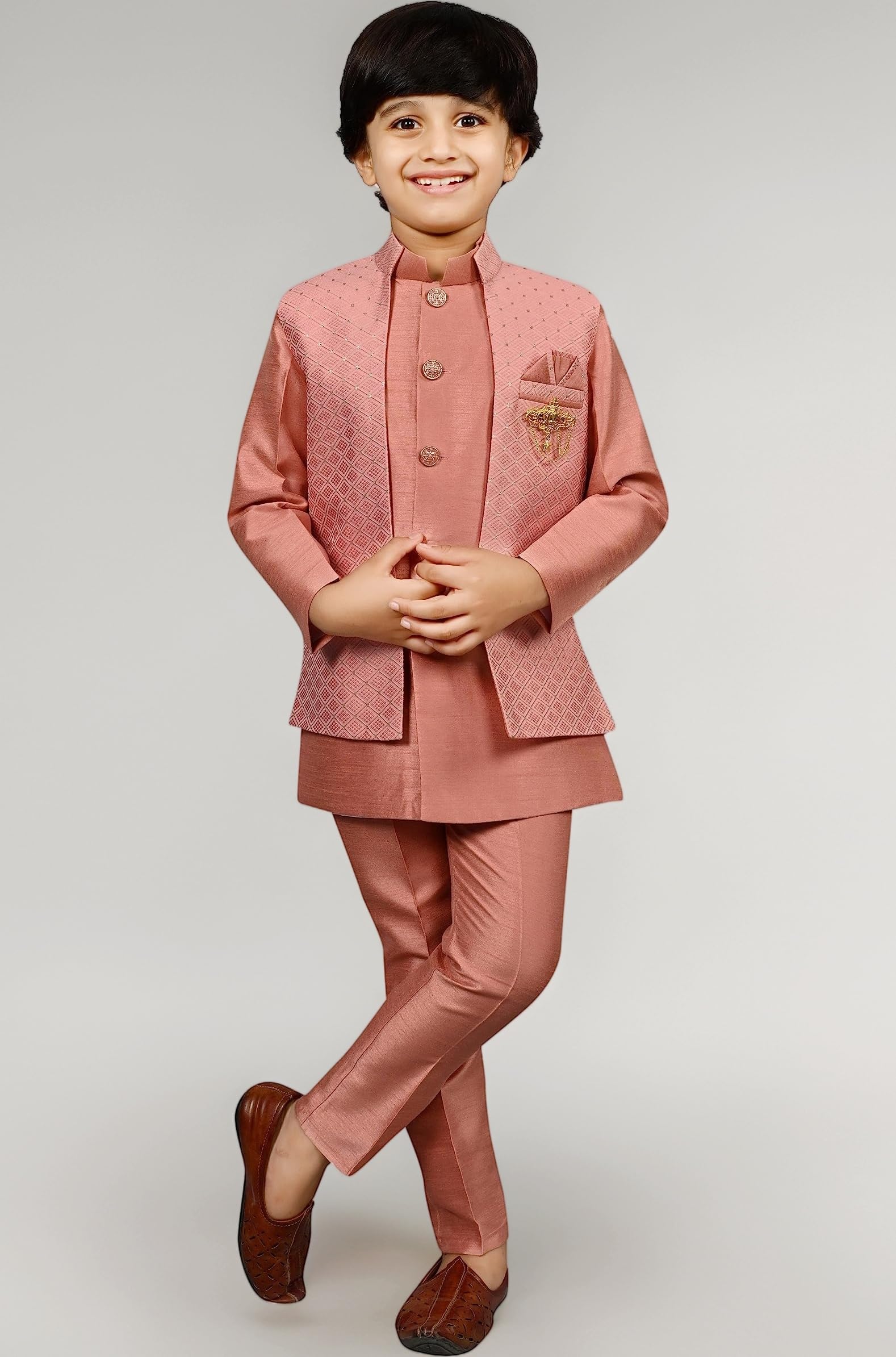 AHHAAAA Kids Ethnic Silk Indian Bollywood Style Print Indo-Western Sherwani Set For Boys 521MF