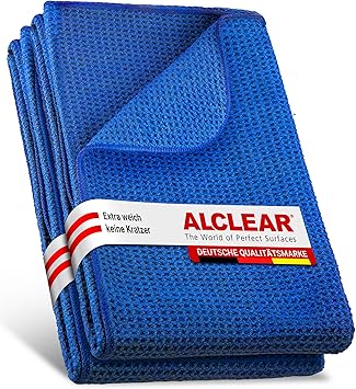 ALCLEAR International Secador Mágico, Gamuza de Microfibra para el Coche, la Pintura del Coche, Moto, Cocina y Hogar, para la Vajilla, Trapo de Secado Suave, 2 Unidades, 60 X 40 cm, Azul