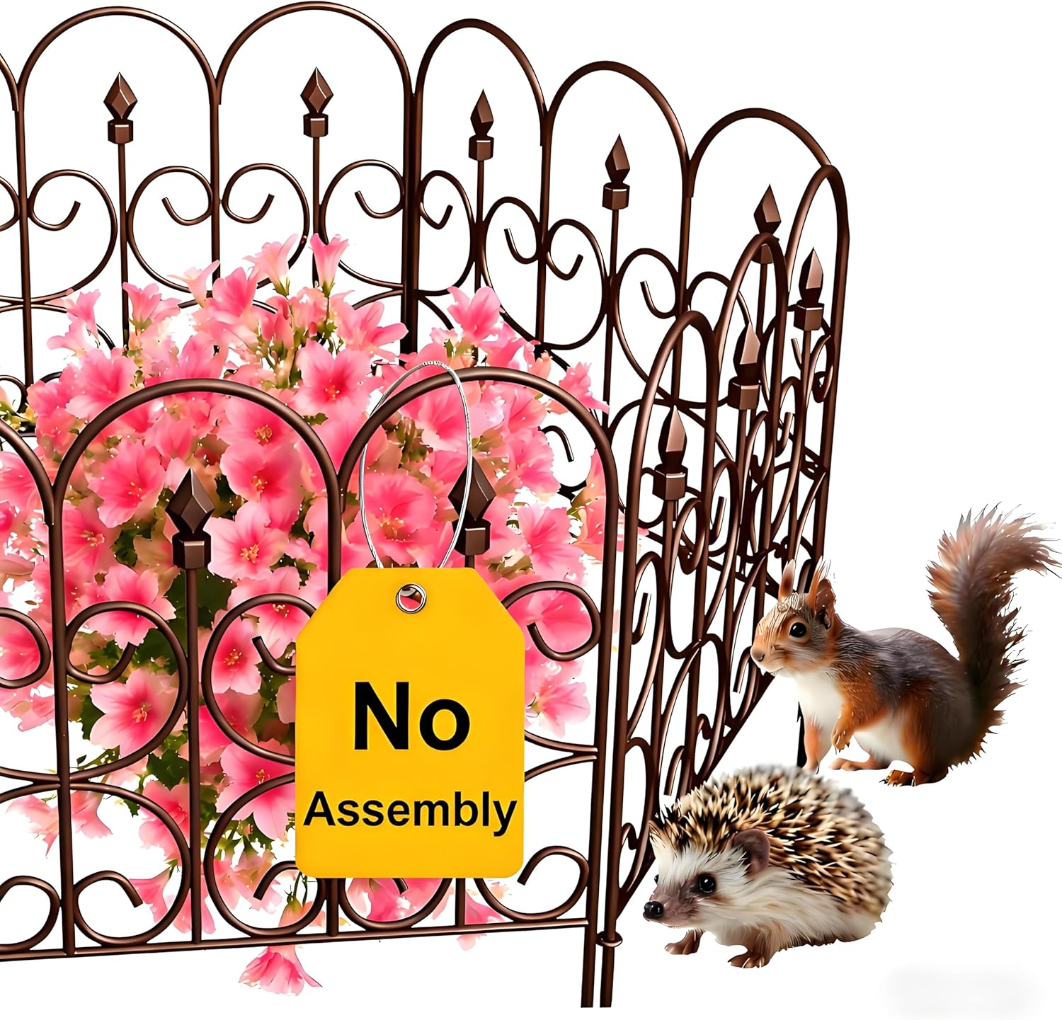 AMAGABELI 5 Panels 32in(H)×10ft(L) Decorative Garden Fences and Borders for Dogs No Dig Rustproof Metal Fence Panels Garden Edging Border Animal Barrier Fencing for Flower Beds Yard Patio Decor Brown