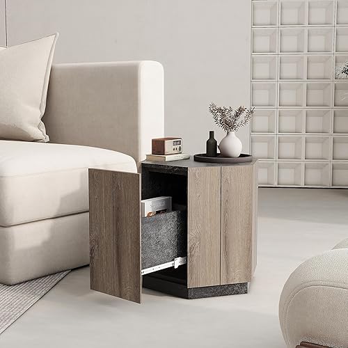 Miniatura 5 de WILLIAMSPACE Mesa auxiliar de madera con cajón, mesa auxiliar de esquina para espacios pequeños, mesita de noche para sala de estar, dormitorio,