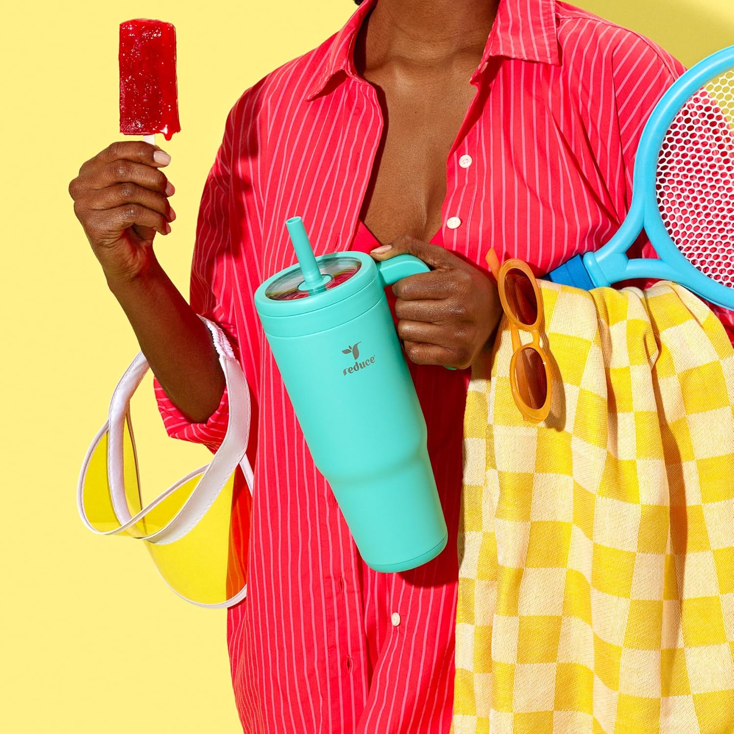 REDUCE Chiller Vacuum Insulated 40 oz Tumbler with Spill-Proof Silicone Straw - Sustainable Tritan Lid with Water Intake Markers - Soft Sit Base Travel Mug - Dishwasher Safe - Ocean Breeze - Image 6