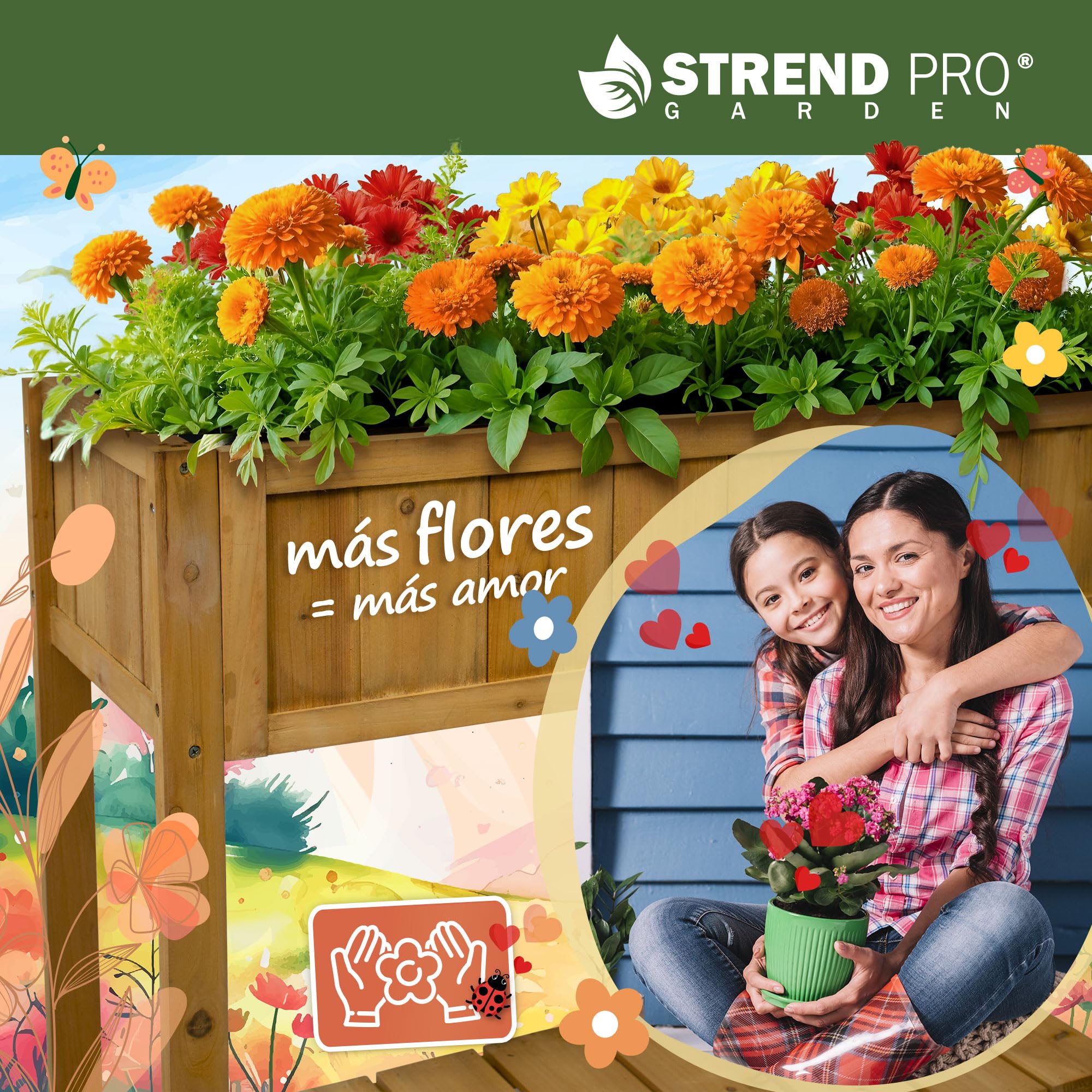 STREND PRO Jardinera para balcón, 76 cm x 33 cm x 89 cm (largo x ancho x largo), bancal de madera con estante y lámina impermeable para plantas, pequeño bancal estrecho ideal para balcón, terraza y
