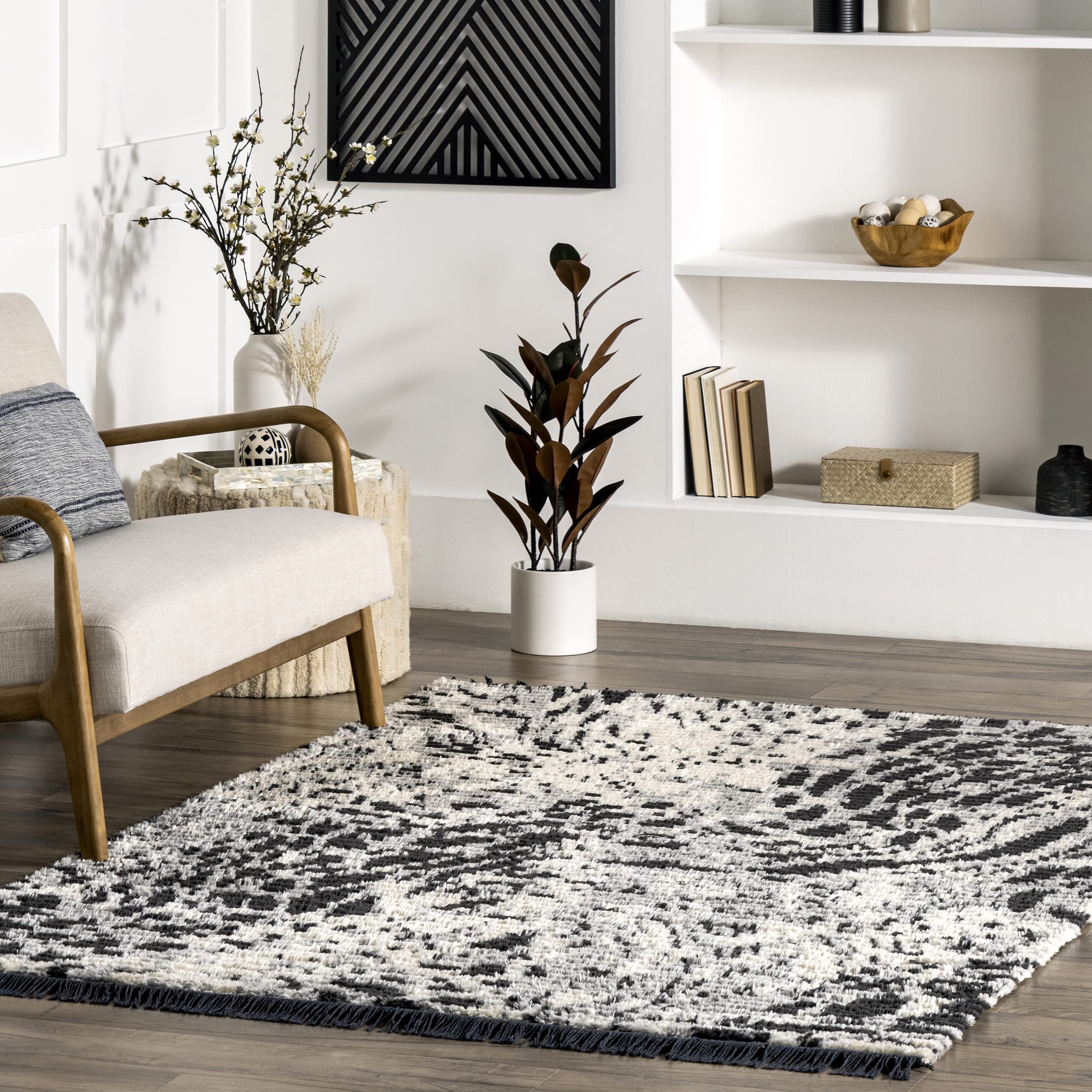 nuLOOM Odelia Modern Abstract Tasseled Area Rug, 5x8, Grey