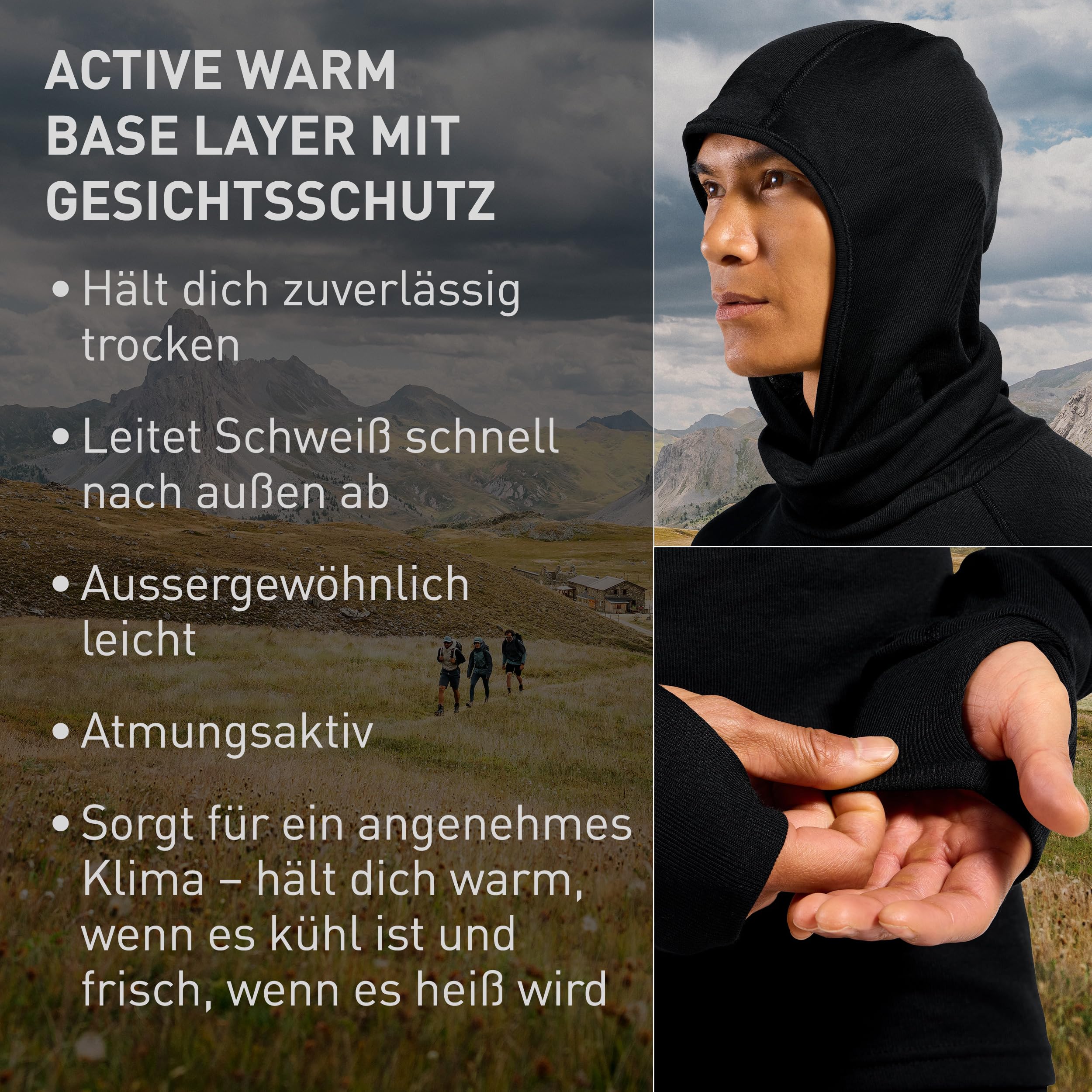 Odlo Herren Active Warm Funktionsunterwäsche Langarm Shirt mit Facemask (1er Pack)