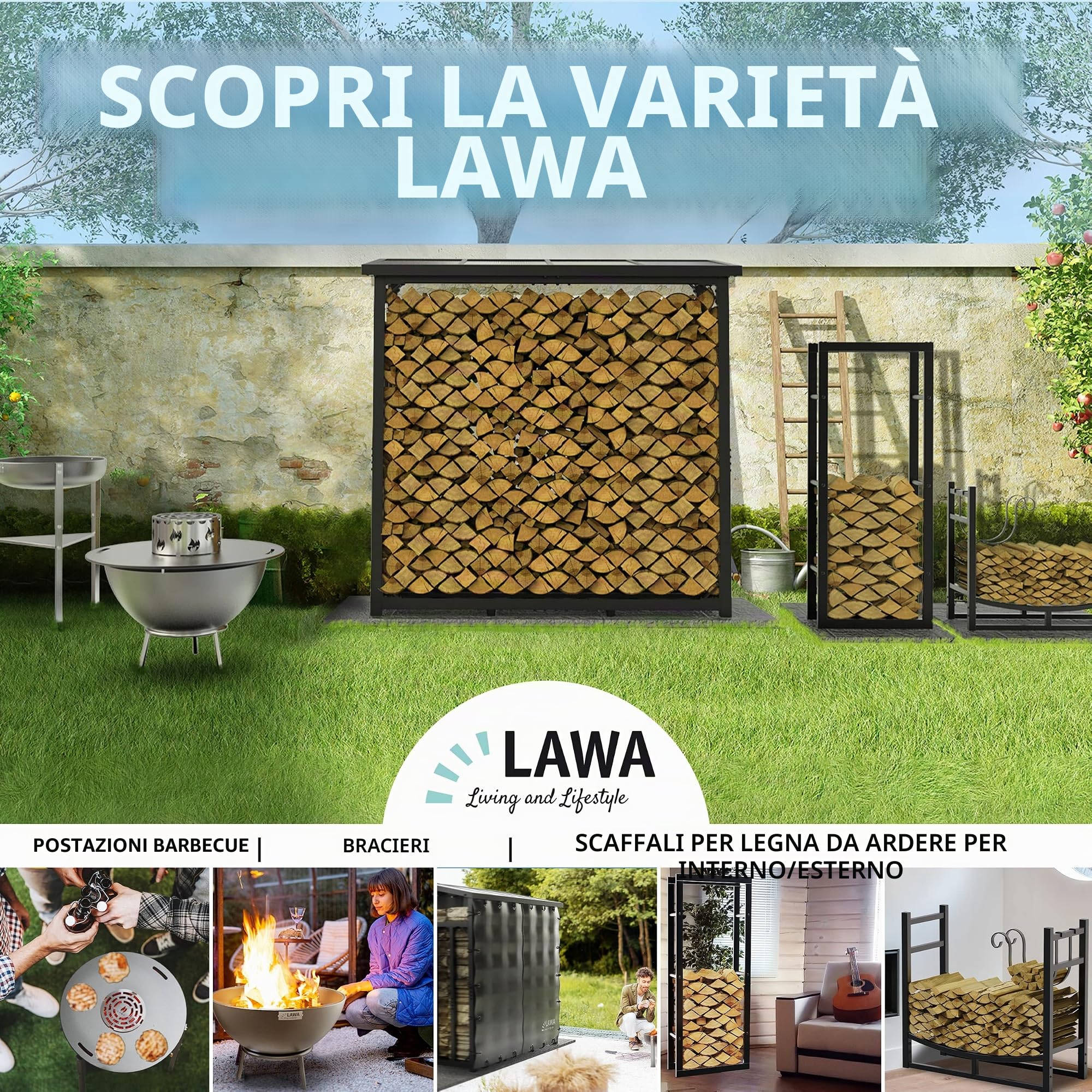 Portalegna da Esterno con Copertura in Metallo Zincato