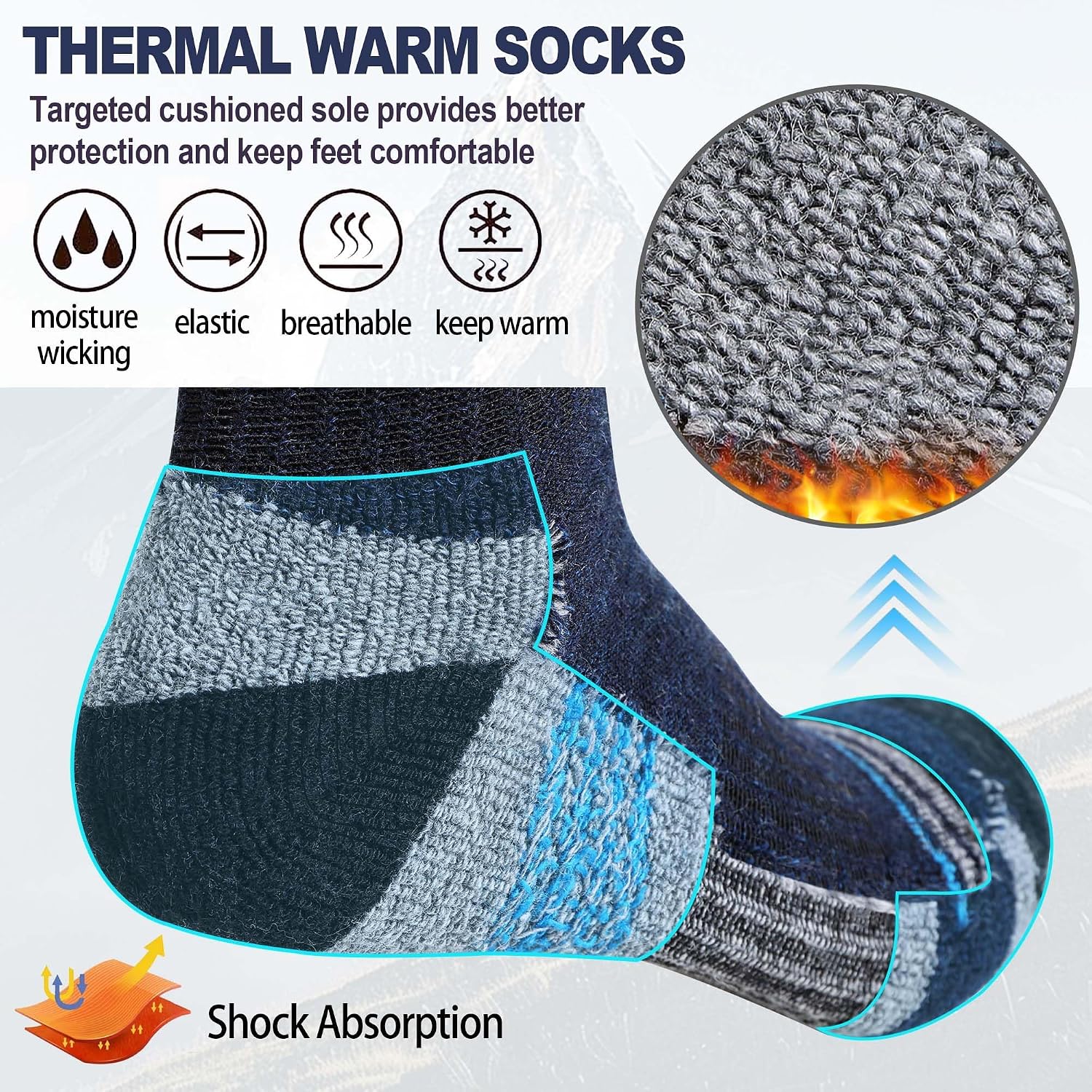5 Pairs Merino Wool Hiking Socks Thermal Warm Winter Cozy Moisture Wicking Cushioned Socks for Men
