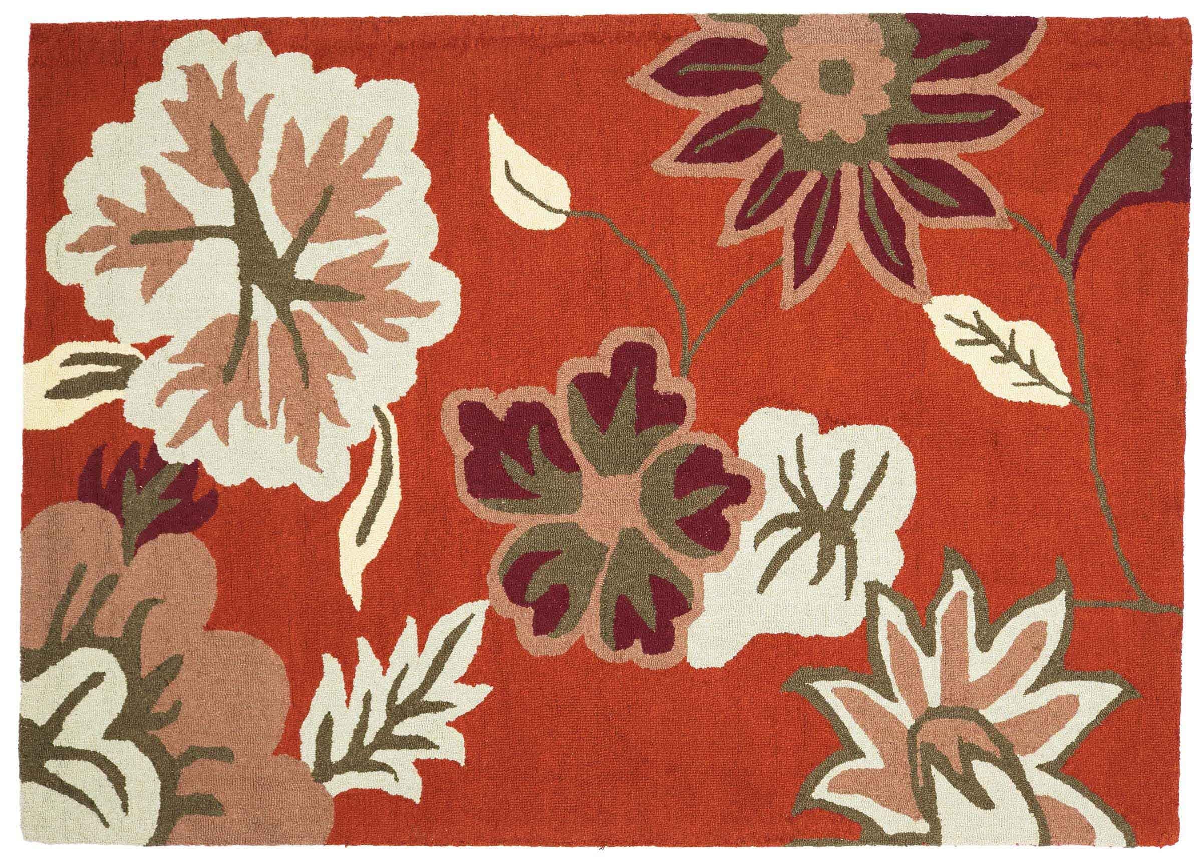 Tapis en laine anti-poussière motif floral orange pour sol froid