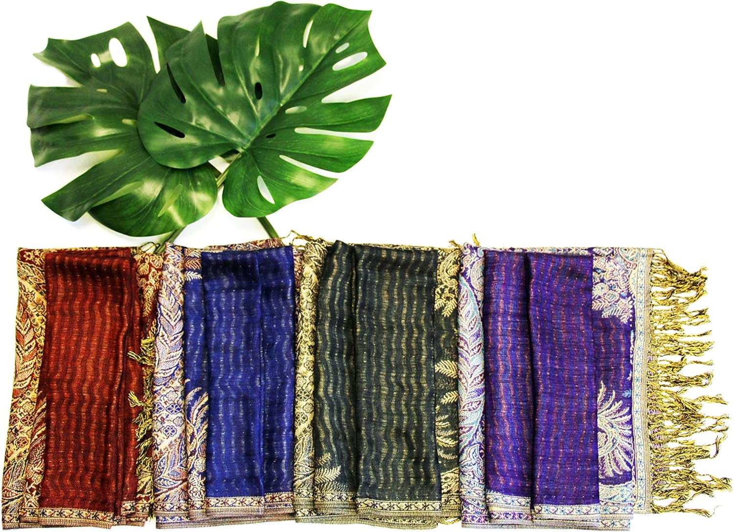 Sakkas Luxurious Double Layered Jacquard Big Paisley Pashmina Shawl Wrap Scarf - Image 6