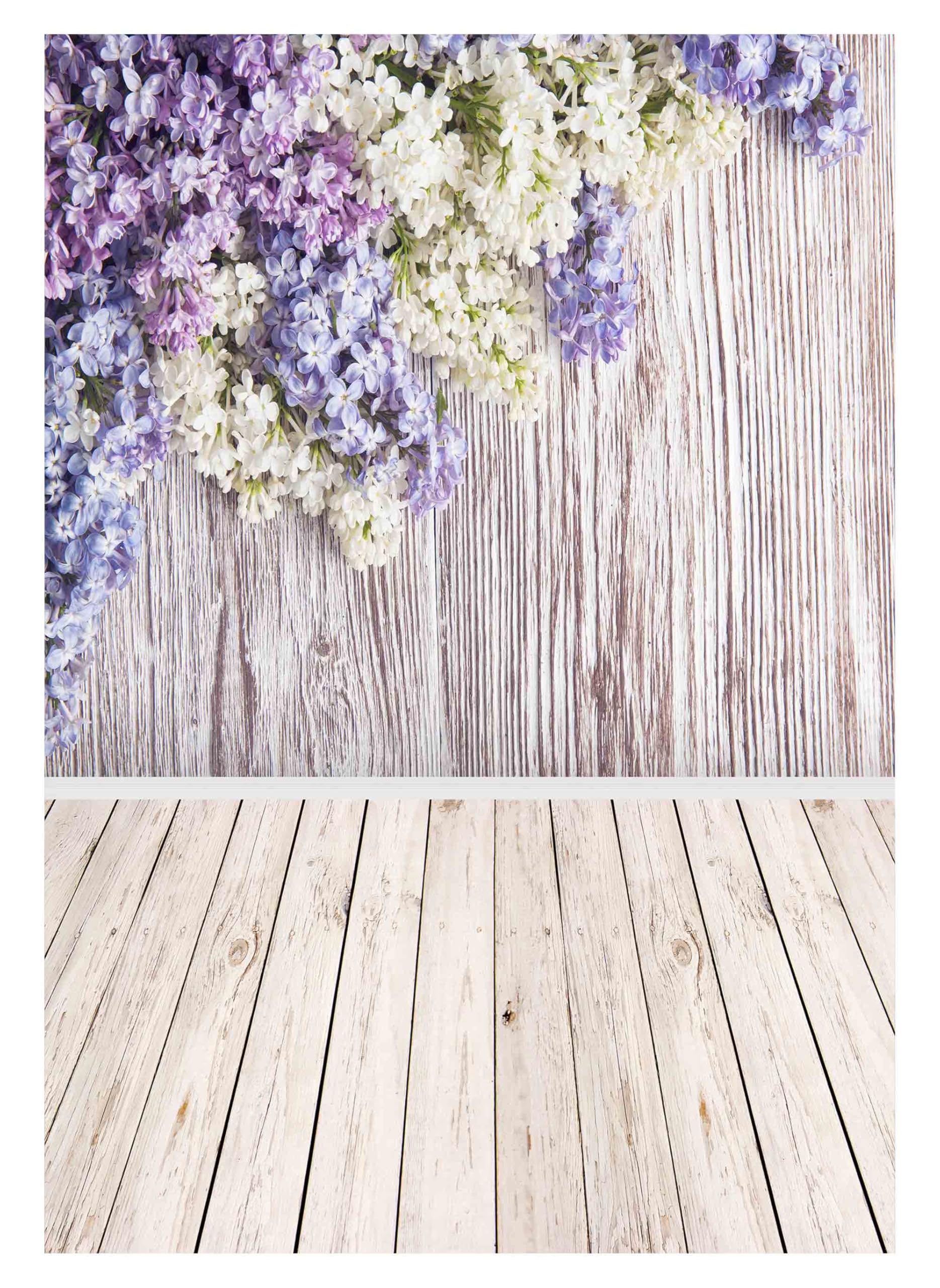Allenjoy 5x7ft Spring Violet Wood Floral Backdrop Lilac Flowers Wall Decor Rustic Wooden Photo Background for Wedding Baby Shower Mother's Day