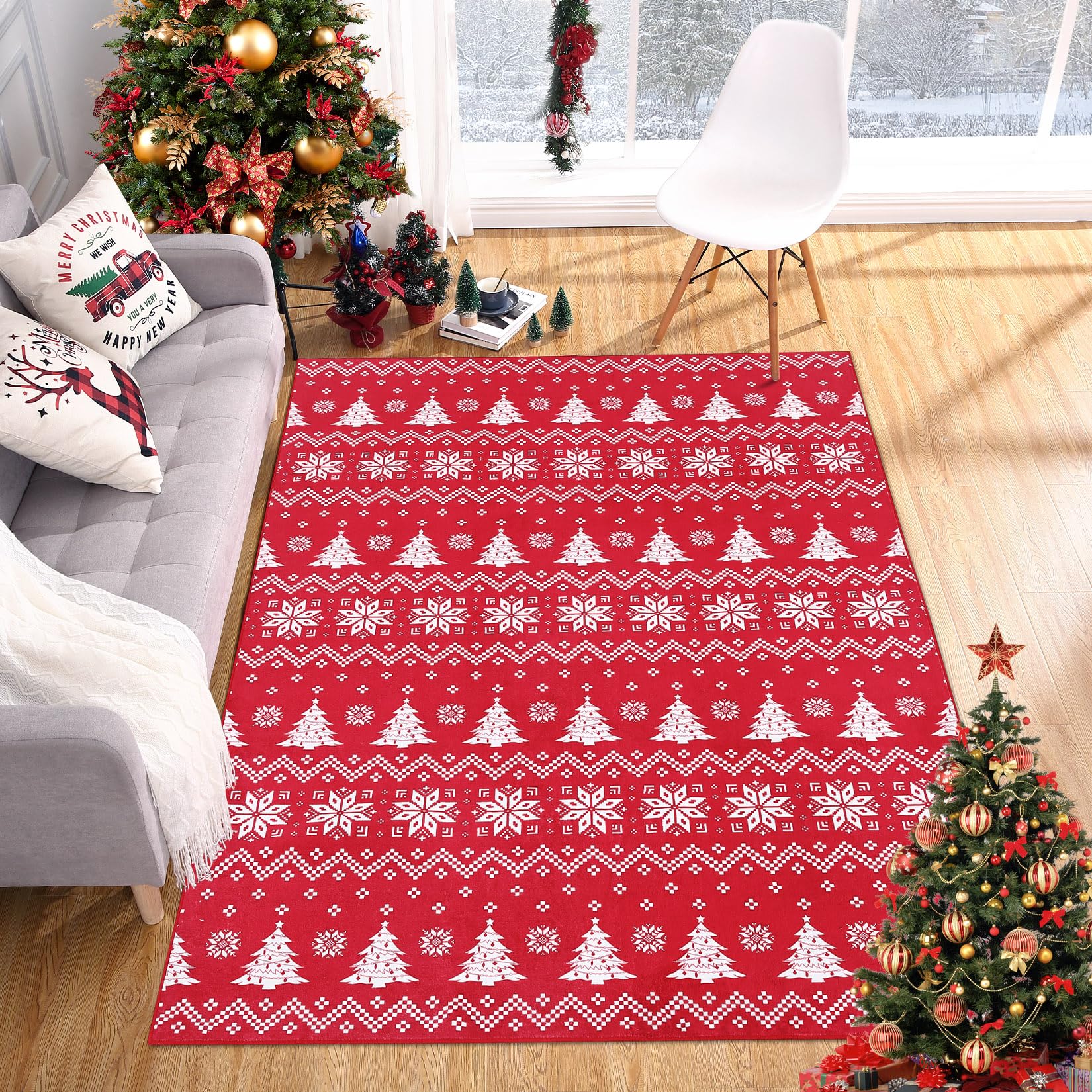 CAROMIO Rugs Christmas Holiday Area Rug Non-Slip Boho Accent Carpet Low Pile Floor Mat Carpet Rug Entrance Door Mat Indoor Outdoor for Hallway Kitchen Living Room 80 * 150 cm