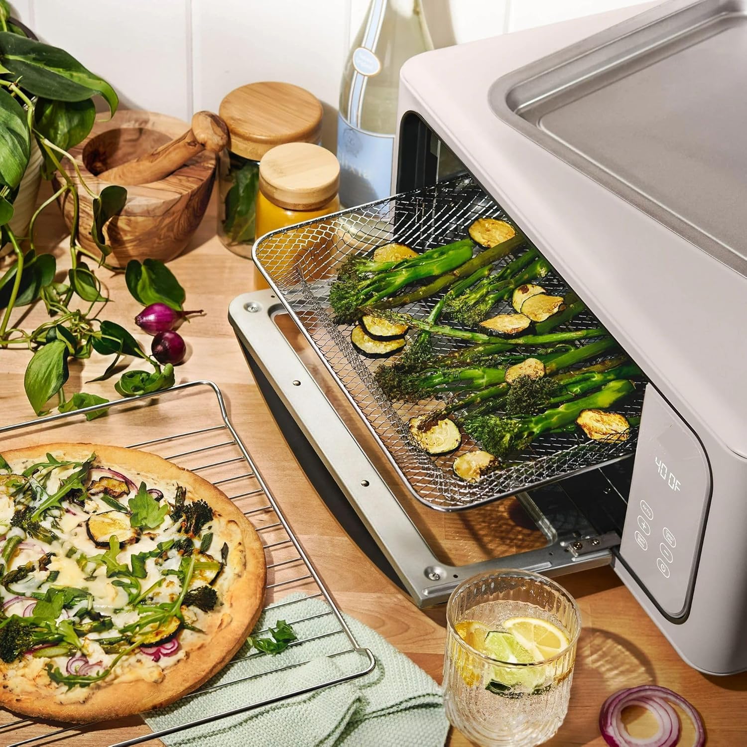 Air Fryer Toaster Oven Combo 9 Slice – Large Capacity Infrared Countertop Oven 1800W for Air Fry, Bake & Toast, Stylish Modern Kitchen Design (Porcini Taupe)
