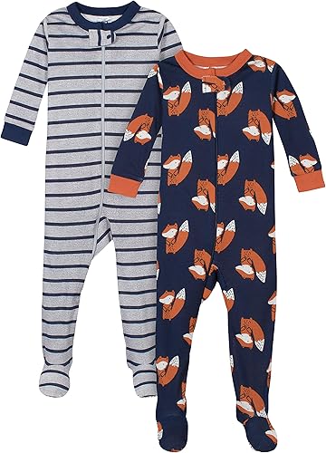 Gerber - Pijamas para niño con cobertura hasta los pies, paquete de 2 unidades, gris (Fox Grey)