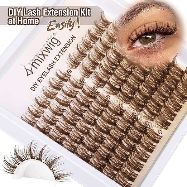 Wimpernbüschel Kit Wispy Wimpernbüschel Wimpernverlängerung Natürliche Wimpernverlängerung Kit mit 12-18MM Braune Einzelwimpern Wimpern Bonding und Versiegelung & Wimpern Applikator - 4