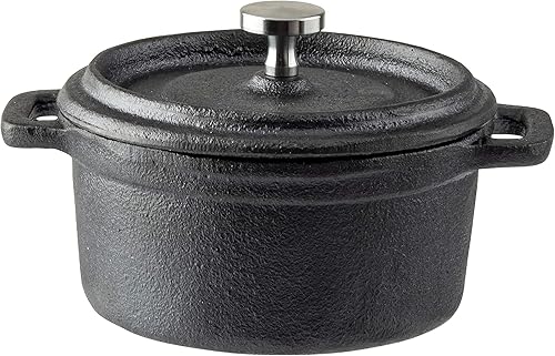 Tablecraft Cocotte de 8 onzas con tapa, hierro fundido y perilla de acero inoxidable