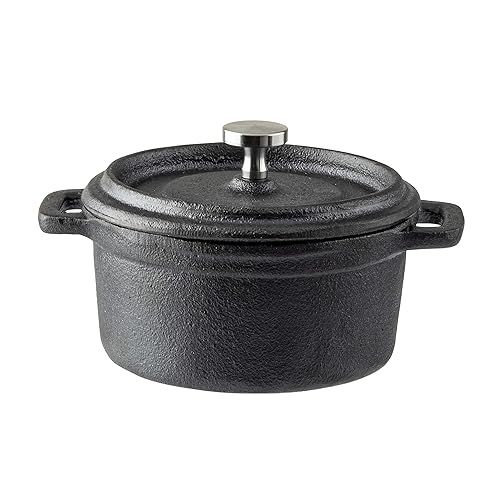 Tablecraft Cocotte de 8 onzas con tapa, hierro fundido y perilla de acero inoxidable