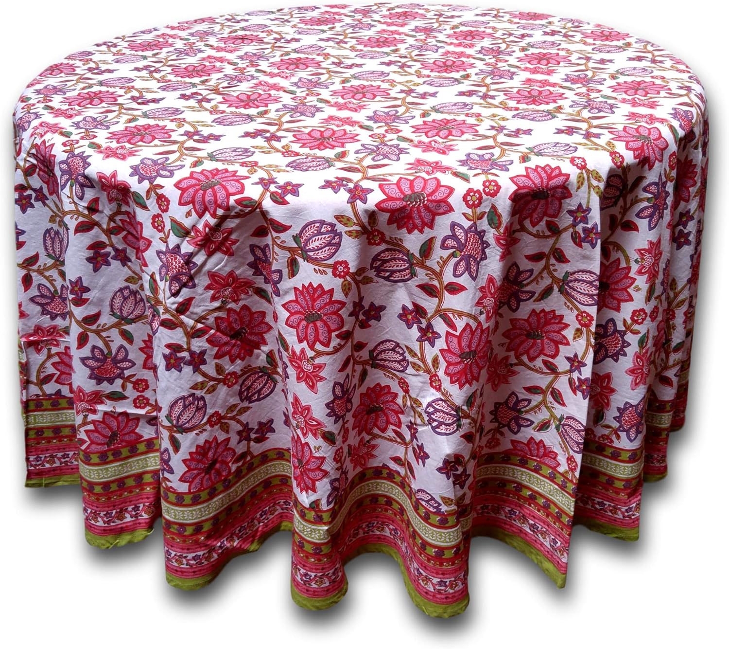 Floral Tablecloth for Round Tables Pink Red Green White Cotton Floral Kitchen Table Linen Round 90 inches