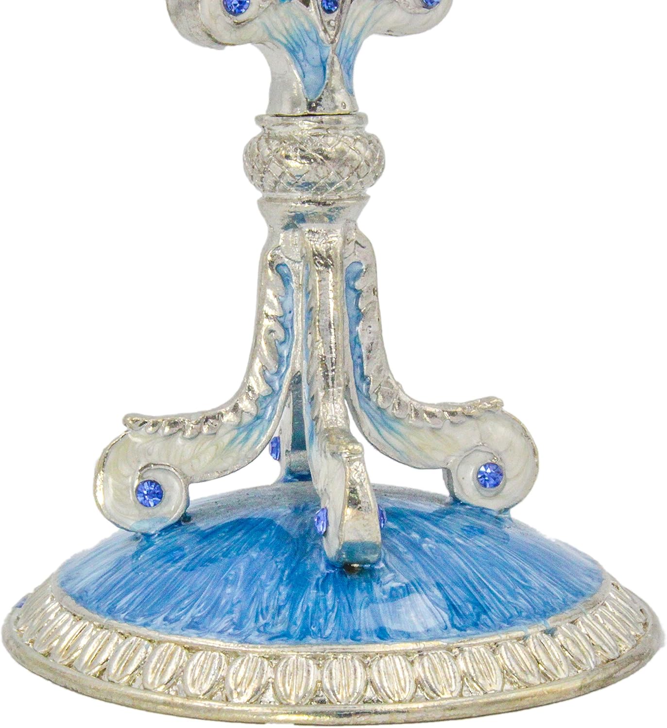 The Dreidel Company Hand-Painted Enamel Metal Menorah with Blue,White, and Silver Jeweled Accents, 6" Inches