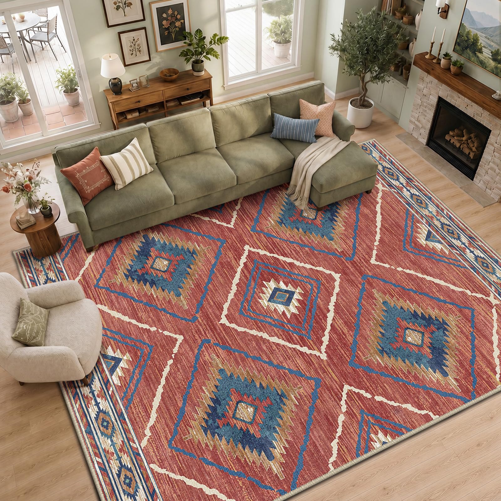 Photo 1 of ***DIRTY*** BESTSWEETIE 9'x12' Washable Area Rug for Living Room Bedroom Red/Orange