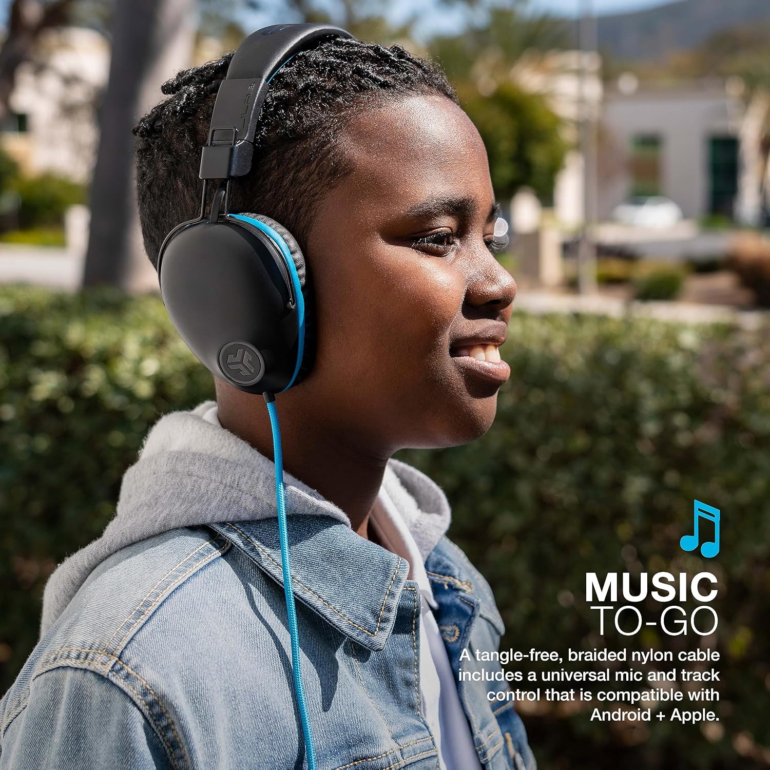 JLab JBuddies Pro Wired Over-Ear Kids Headphones with mic, Volume Limiter, Folding, Noise Isolation, Blue