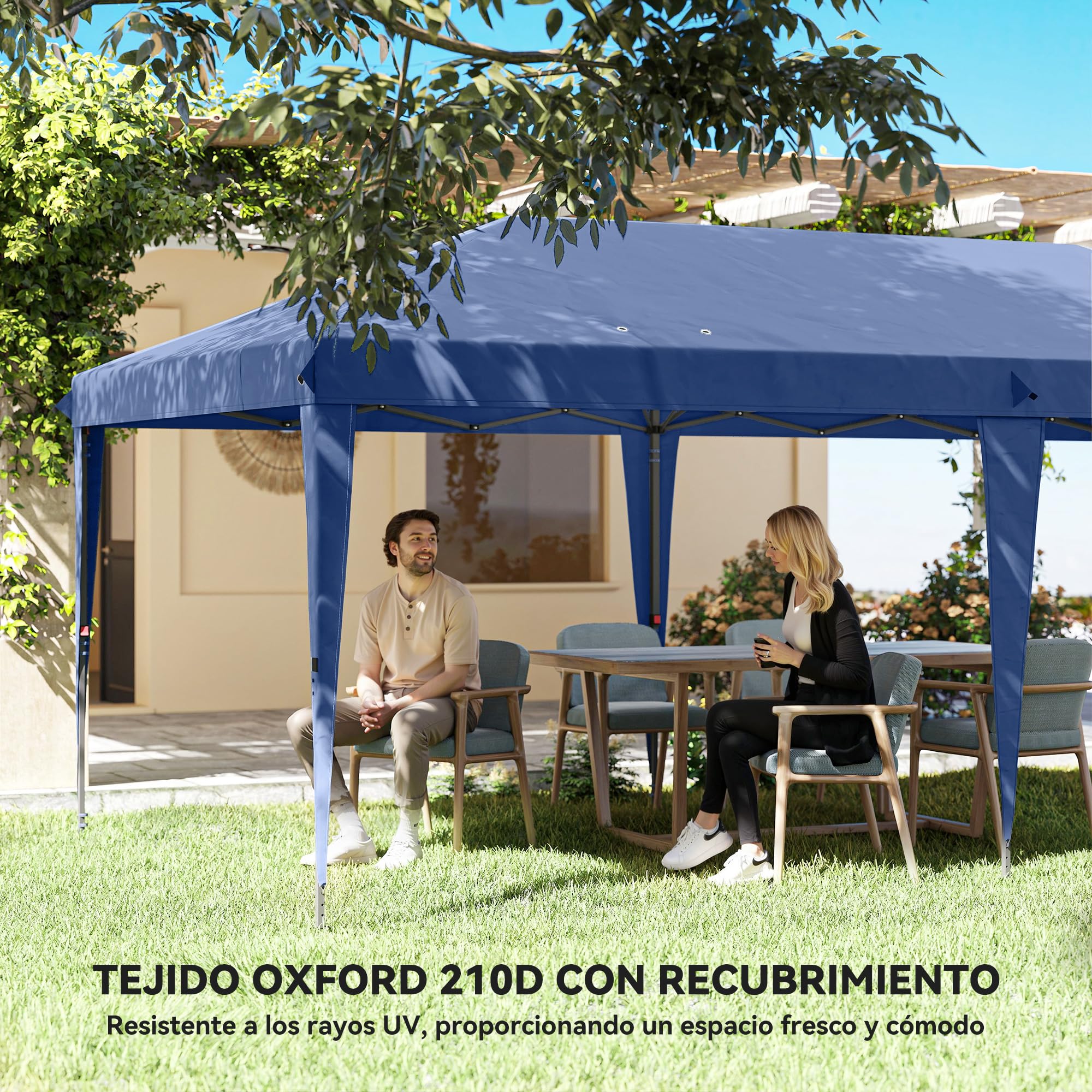 Outsunny Carpa Plegable 6x3 m, Pop-up, con 4 Laterales Desmontables, Cenador de Jardín con 2 Ventanas Visibles, Bolsa de Transporte, Impermeable, Anti-UV, Gazebo para Camping, Fiestas, Exterior, Azul
