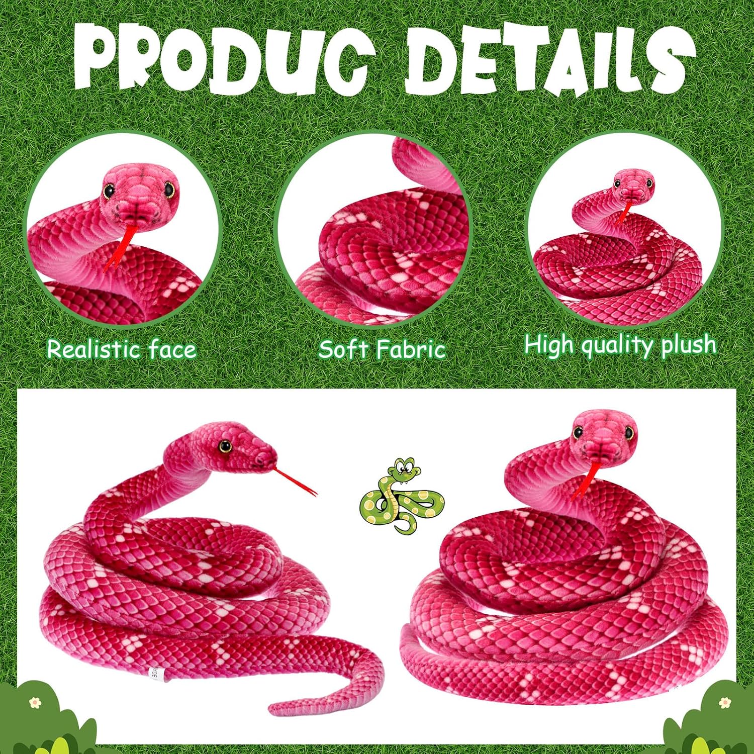 Hiboom Giant Snake Plush 71 Inch Large Stuffed Animal Realistic Stuffed Lifelike Snake for Easter Birthday Party Gifts Decoration Prank Props (Pink) - Image 4
