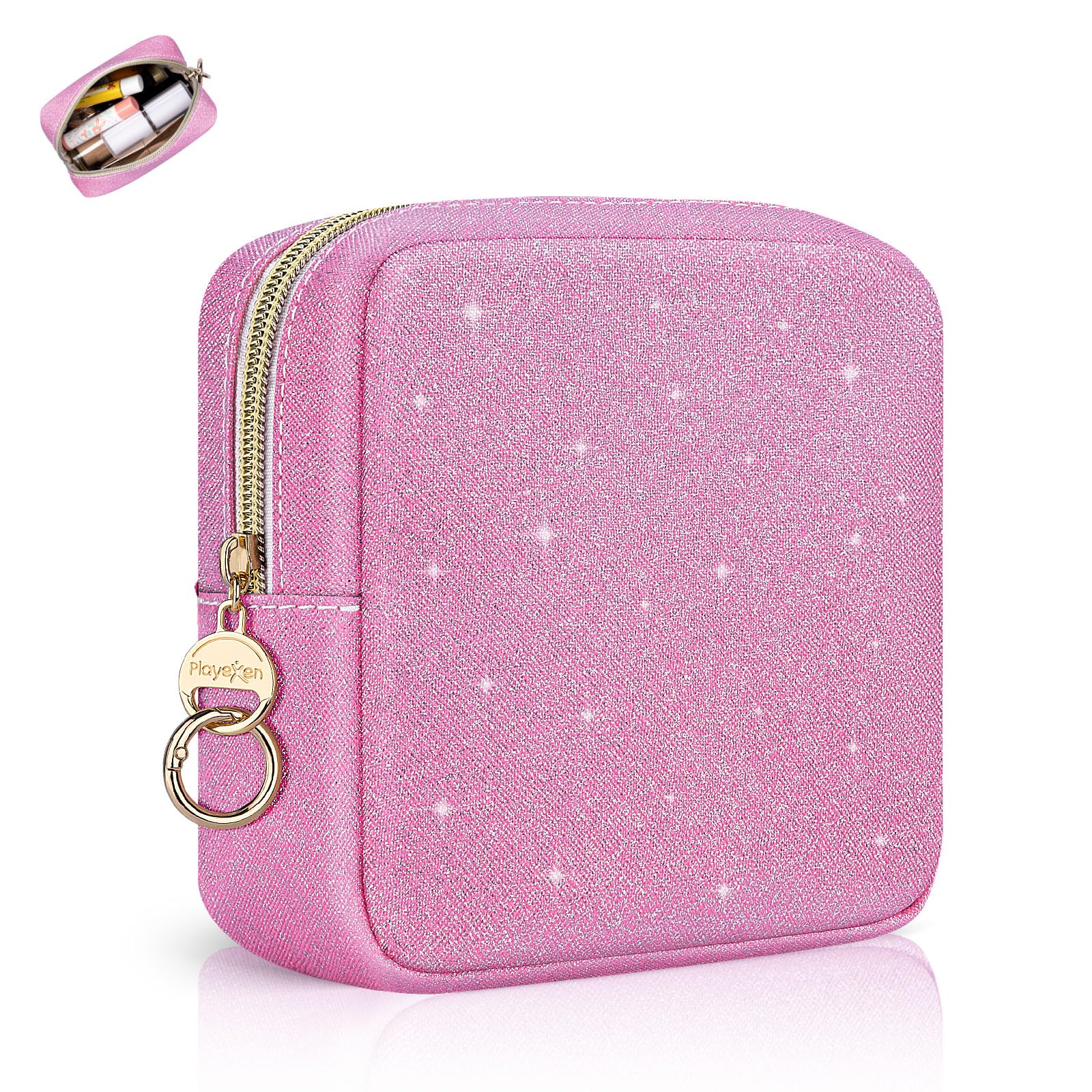 Beauty Case da Viaggio Trousse Trucchi Donna Pochette in Pelle Brillantini Borsa per Cosmetici Organizer Borse Makeup Trucco Organizer Portatile Accessori Viaggio per Ragazza Donna Compleanno(Rosa)