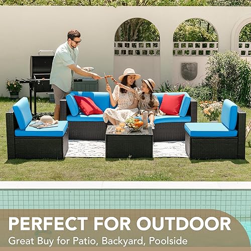 Miniatura 21 de Devoko Juego de 7 muebles seccionales para exteriores para sofá de patio, tejido manual, mimbre de mimbre, juegos de conversación para patio