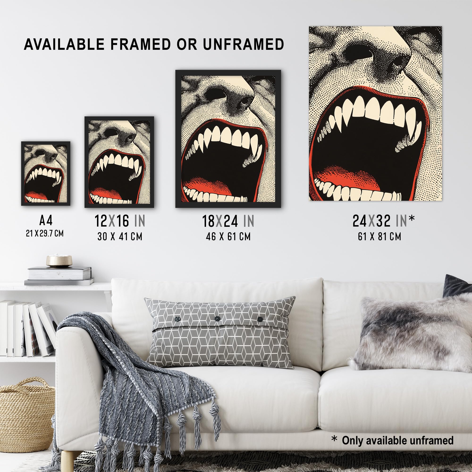 Artery8 Vampire Teeth Mouth Close Up Pop Art Horror Living Room Large Wall Art Poster Print Thick Paper 18X24 Inch - Image 3