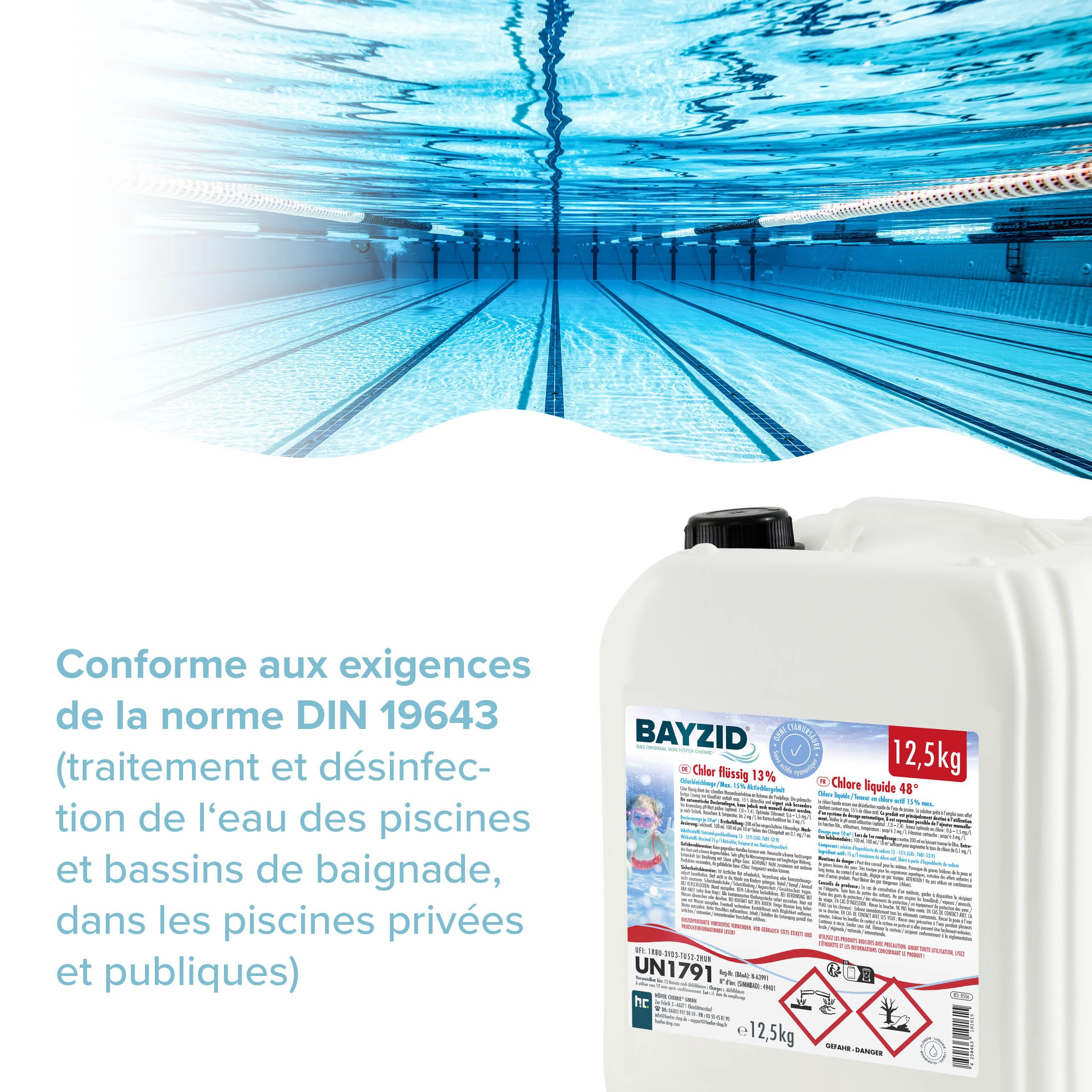 Bayzid Chlore Liquide 48° 2 x 12,5 kg - Désinfectant Rapide pour Piscine
