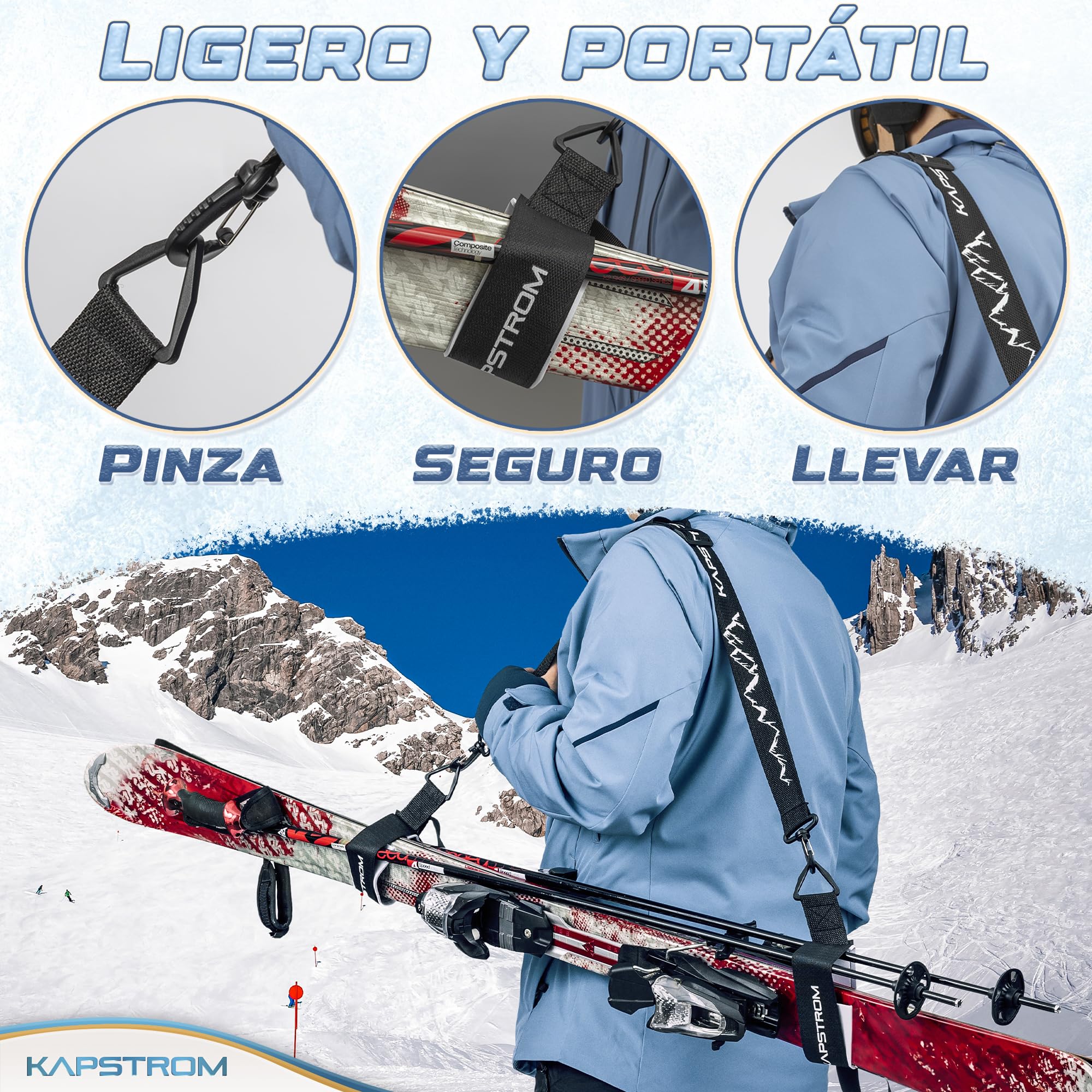Correas para esquís y portabastones Negro Ajustable Correa de Hombro Acolchada