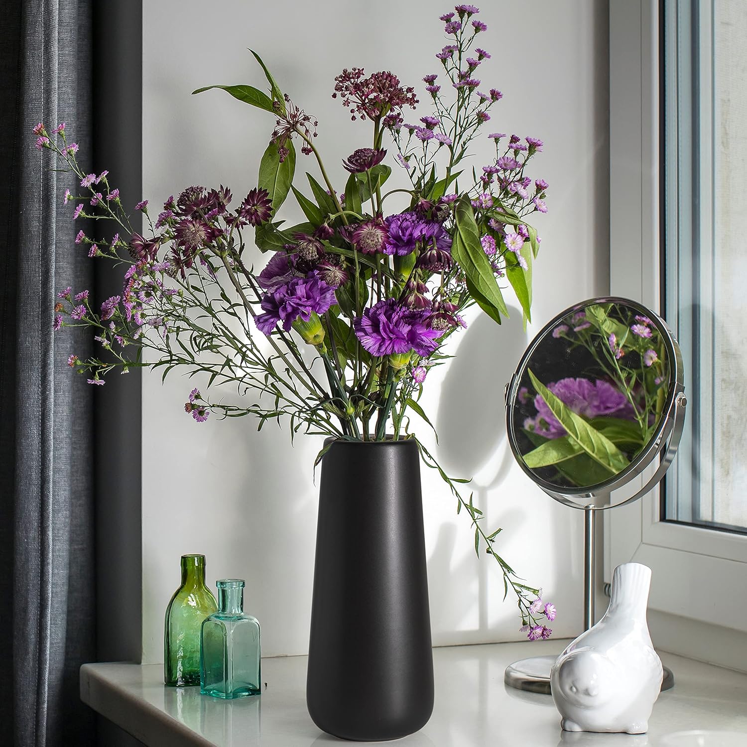 D'vine Dev 11 Inch Ceramic Flower Vase Matte Finishing, Minimalist Design for Home Décor, Bedroom, Living Room, Centerpieces, Office, Ebony Black, VS-XH-E-2 - Image 5