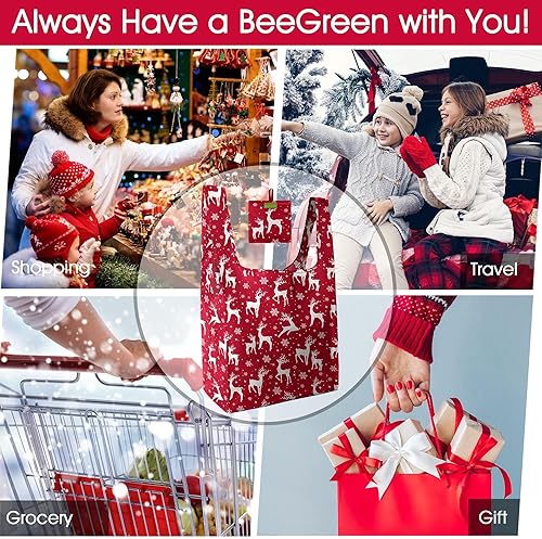 Vista 250 de BeeGreen Bolsas de compras reutilizables de animales, paquete de 10 unidades con bolsa de transporte con cremallera, tamaño XL, lavables a máquina