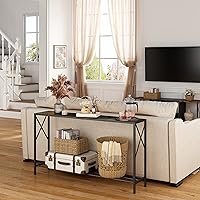 Vista 4 de Tajsoon Mesa de consola de 55.1 pulgadas, mesa de entrada industrial, mesa de sofá estrecha con estantes, mesa de pasillo para entrada, entrada