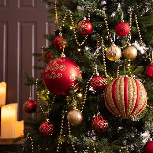 Miniatura 2 de Valery Madelyn Adorno grande para árboles de Navidad, 4 unidades, 5.9 pulgadas, rojo y dorado, inastillable, adornos de bola colgante de lujo a