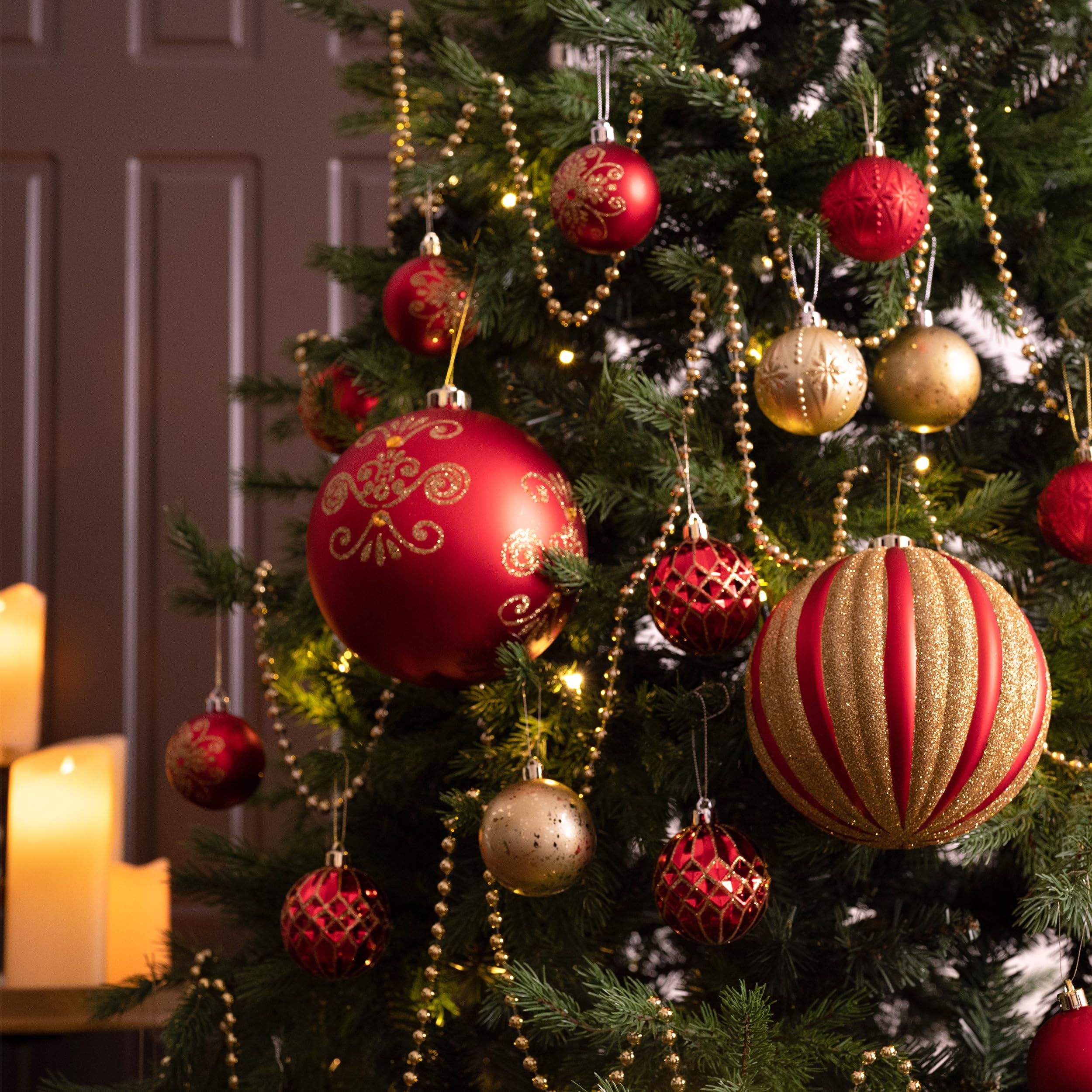 Valery Madelyn Large Christmas Trees Ornament, 4ct 5.9 Inches Red and Gold Shatterproof Christmas Tree Decorations, Luxury Hanging Ball Ornaments Bulk for Xmas Holiday Decor