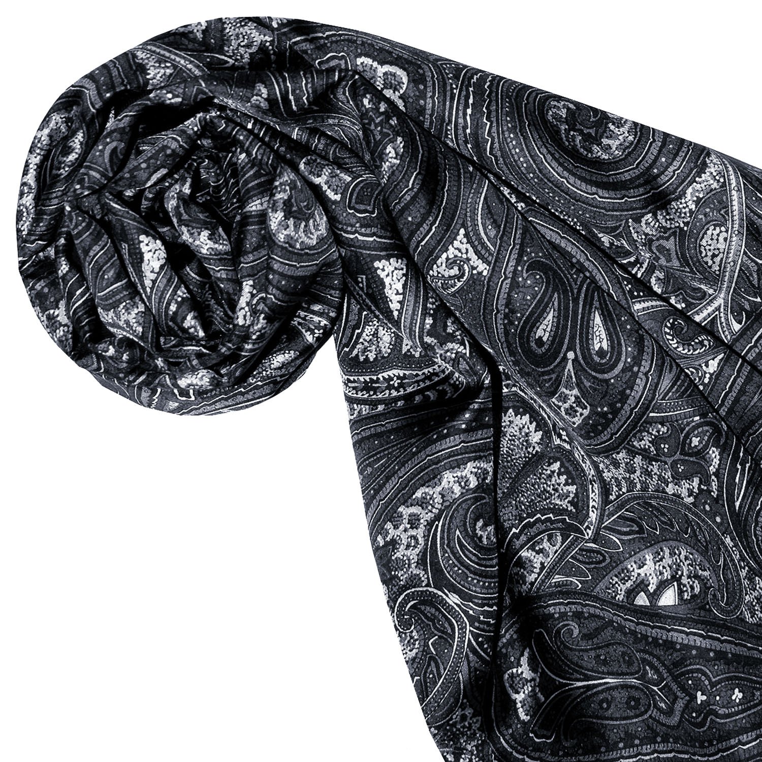 LORENZO CANA Foulard de 50% soie et 50% laine pour la femme – écharpe réversible avec les mesures de 30 x 160 cm - attrayant et noble pour le printemps et l´été en gris blanc noir