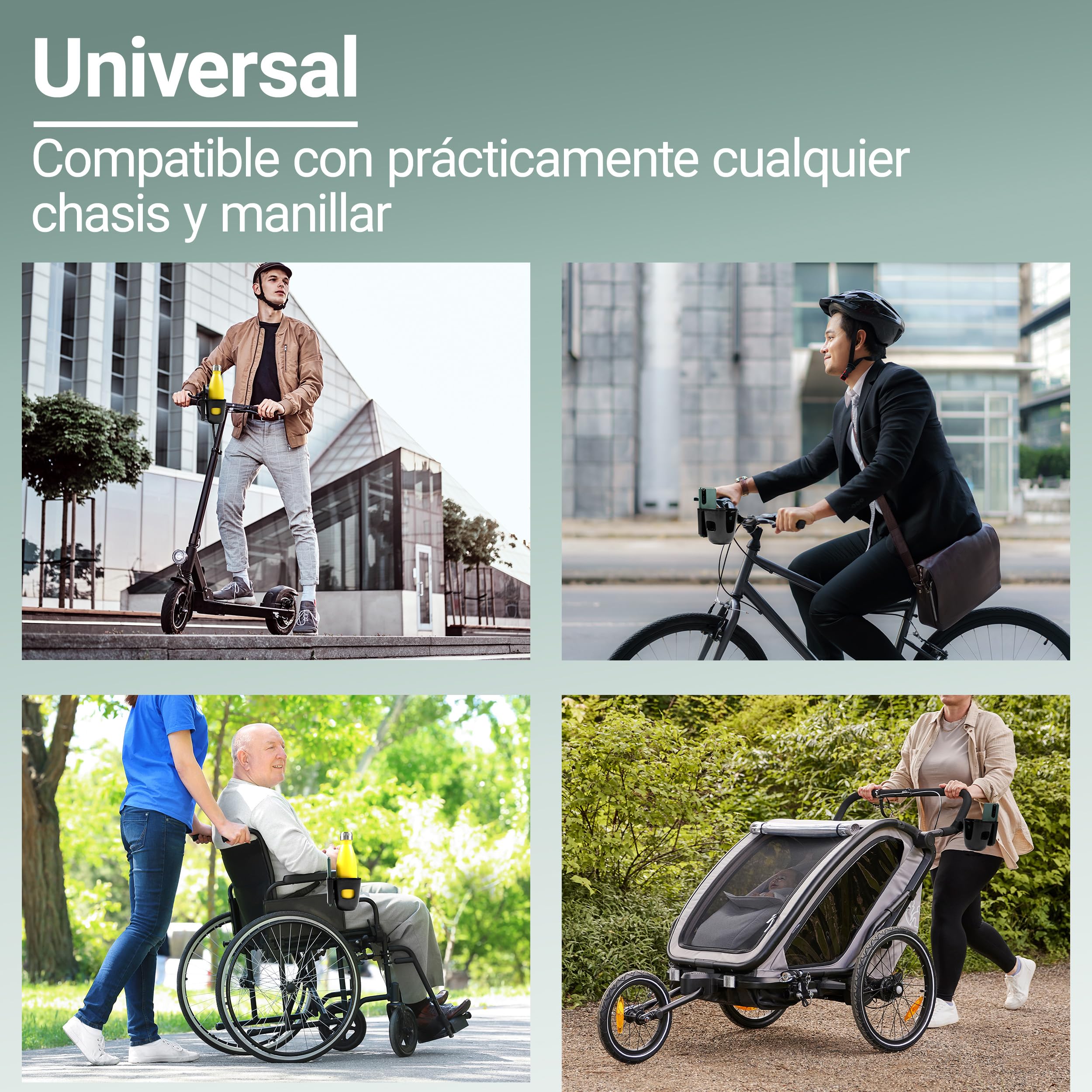 Zamboo Porta Botellas Carrito con Sujeción para Móvil | Soporte Bebidas Universal 2 en 1 para Vasos - Biberones y Smartphone | Giratorio 360° | Fácil de Montar - Negro