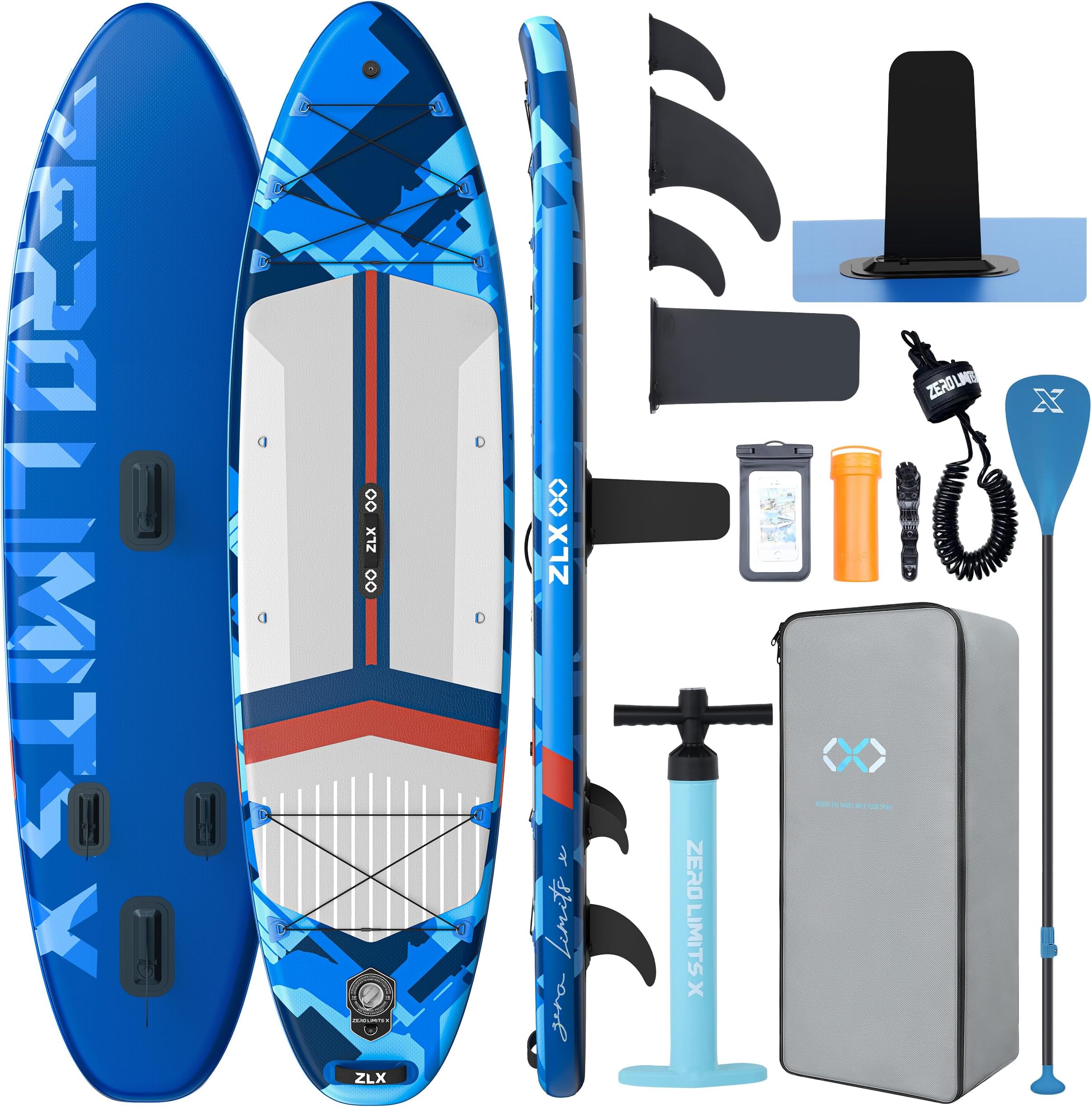 ZLX 11.5 FT Inflatable Stand Up Paddle Board Skill Levels, Adults & Youth - Wide Stable Design, Non-Slip Deck, Adjustable Paddle, Safety Leash, and Carry Bag Included