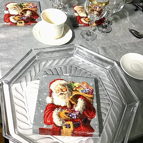 Miniatura 9 de 20 unidades de 3 capas de 13 x 13 pulgadas de regalo y servilletas de Papá Noel de papel de Navidad para Decoupage, rojo, gris, blanco, amarillo,