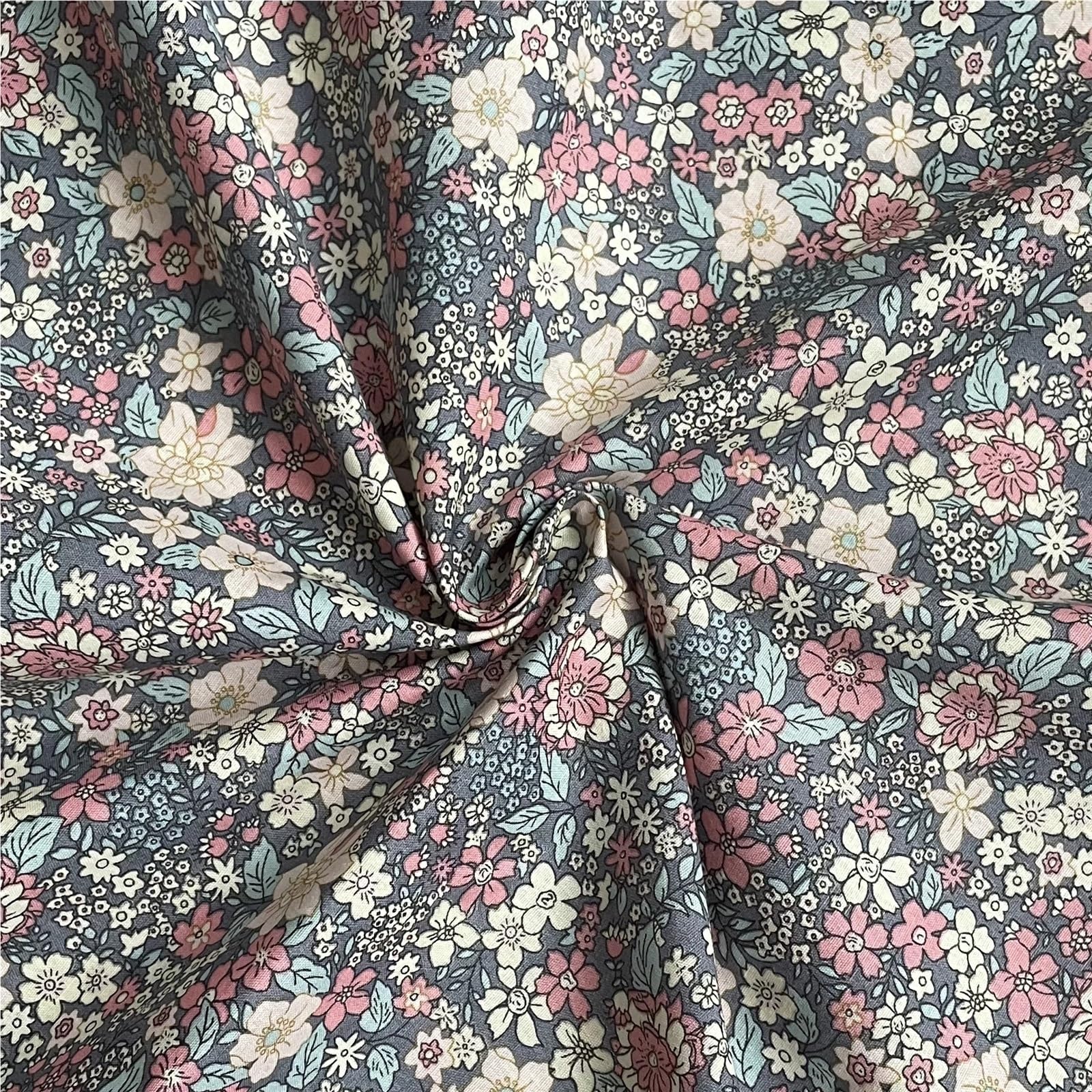 Tessuto cotone Tessuto in popeline di cotone grigio blu retrò anni '40, stampa digitale for cucire abiti in stoffa, gonne, designer DlY per Ricamo(145x500cm)