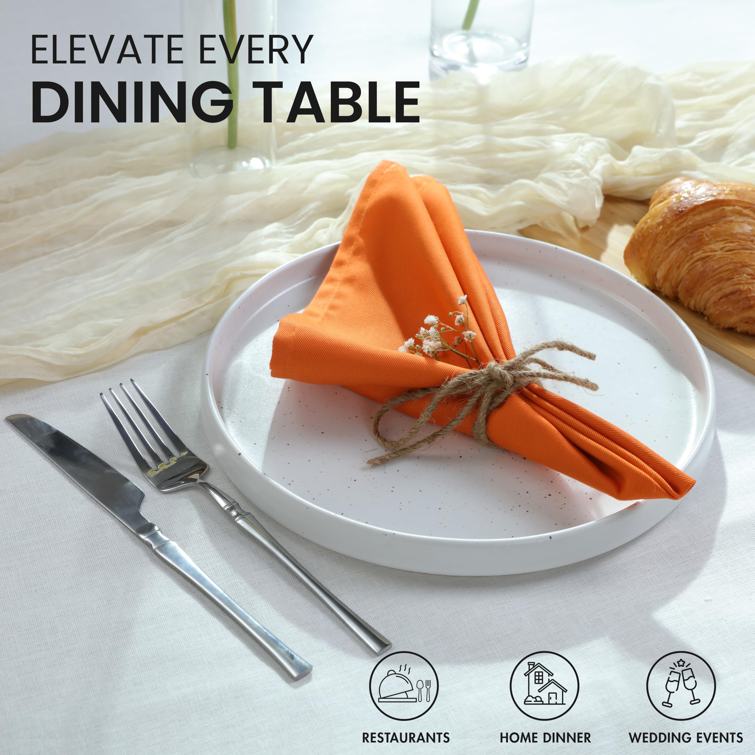 Ruvanti Lot de 12 serviettes de table en mélange de coton lavable, doux, durable, absorbant, 45,7 x 45,7 cm, pour Thanksgiving, dîners d'Halloween, orange (Fall)