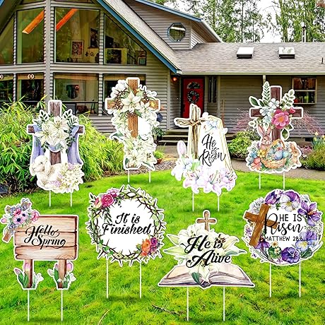 8 Pcs Religious Easter Yard Signs, Happy Easter He Is Risen Yard...