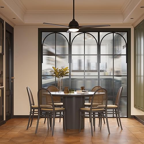 Miniatura 7 de Inlight Ventilador de techo con motor de CA negro integrado para interiores y exteriores, con luz y control remoto, IN-0714-3-BK