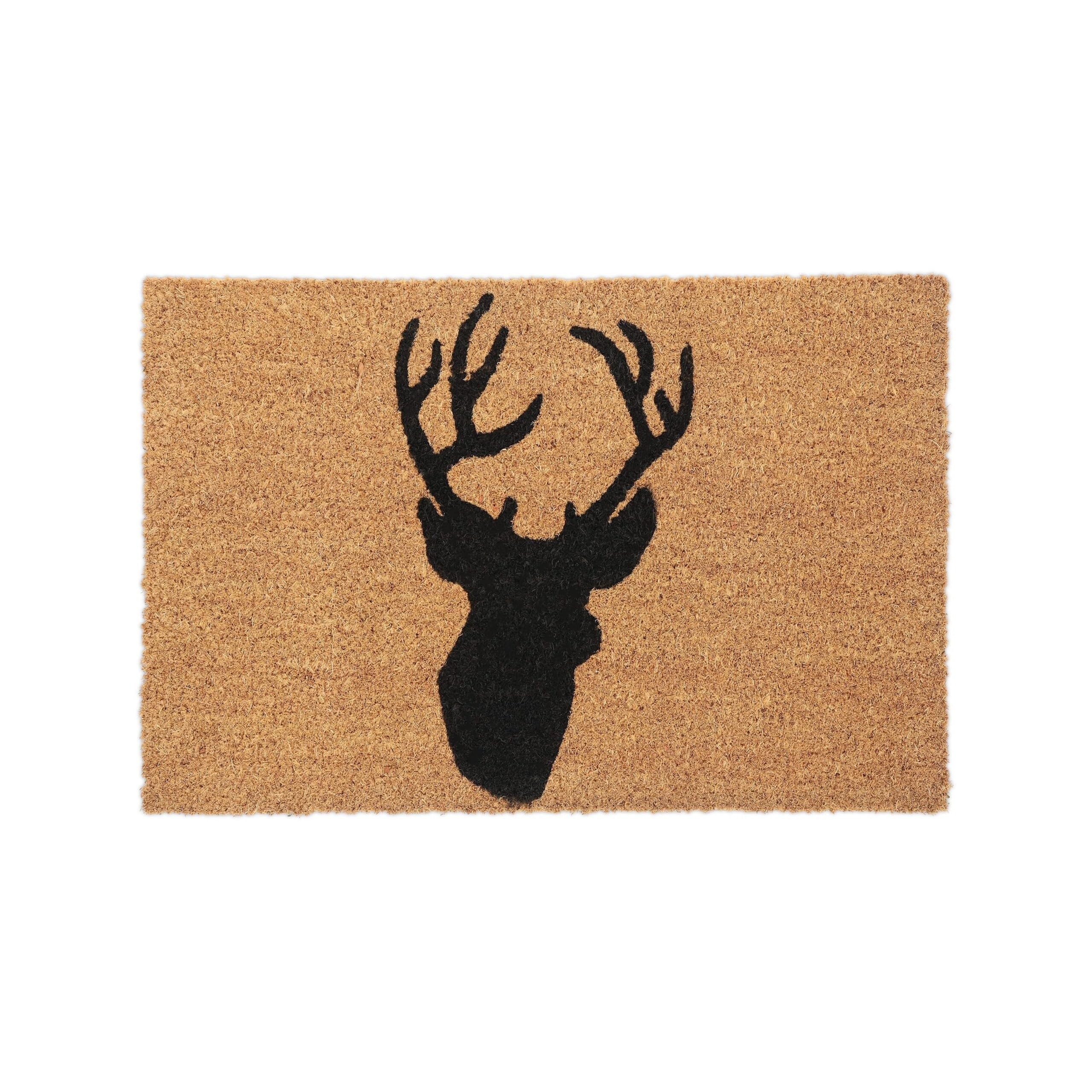 Relaxdays Zerbino da Ingresso in Cocco, Tappetino Antiscivolo con Cervo, 40x60 cm, per Interni e Esterni, Nero Naturale
