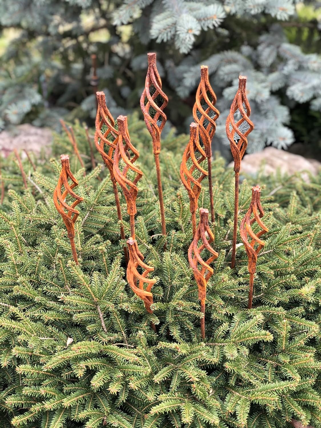 Rusty Flowers Set of 10, Metal Flower Garden Stake, Yard Art, Outdoor Metal Decor