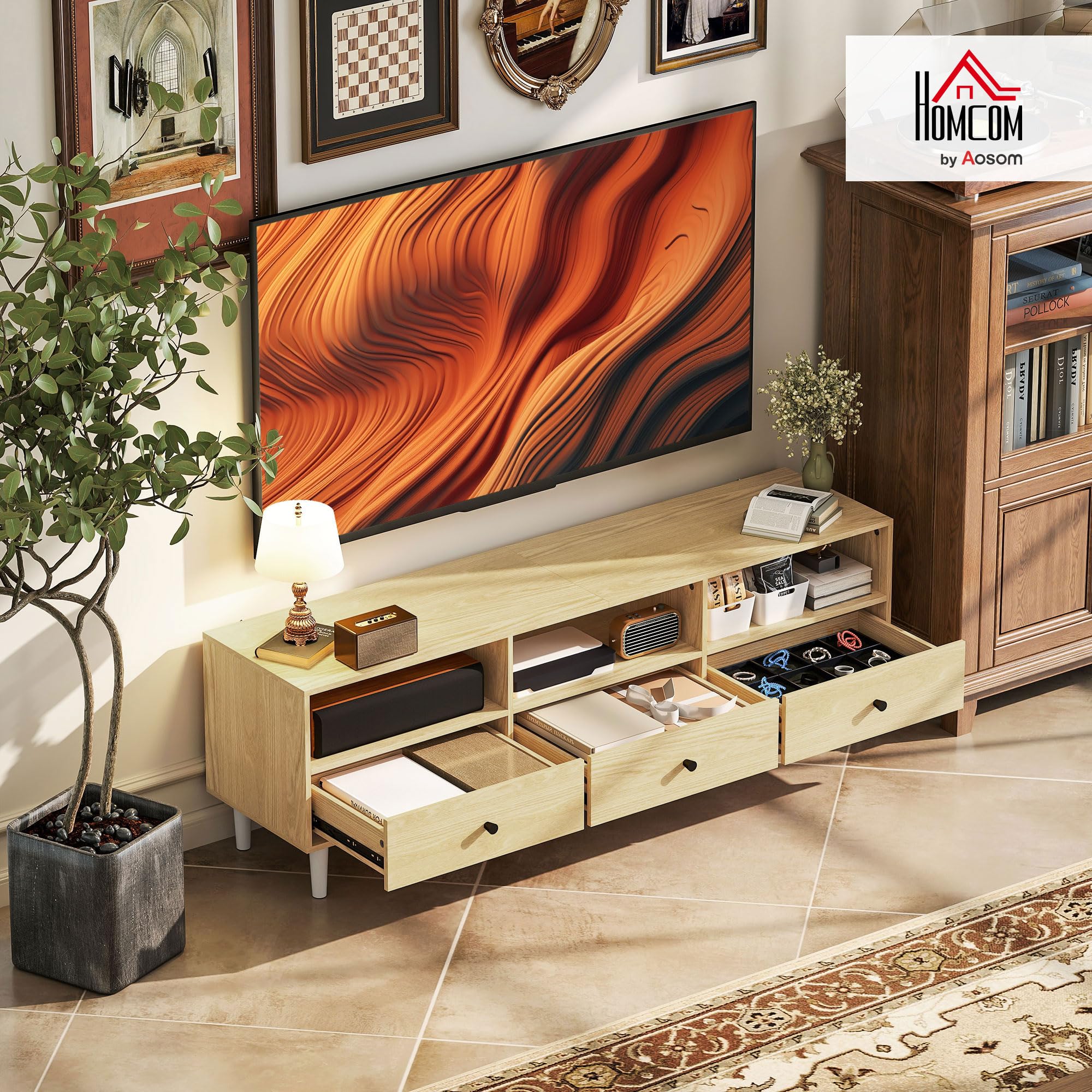 Stagno Multimedia TV Stand 3 Scogliere 140x34x45 Cm Natural Wood - Dettaglio